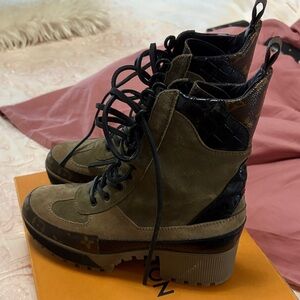 Louis Vuitton Olive and Black Combat Boots